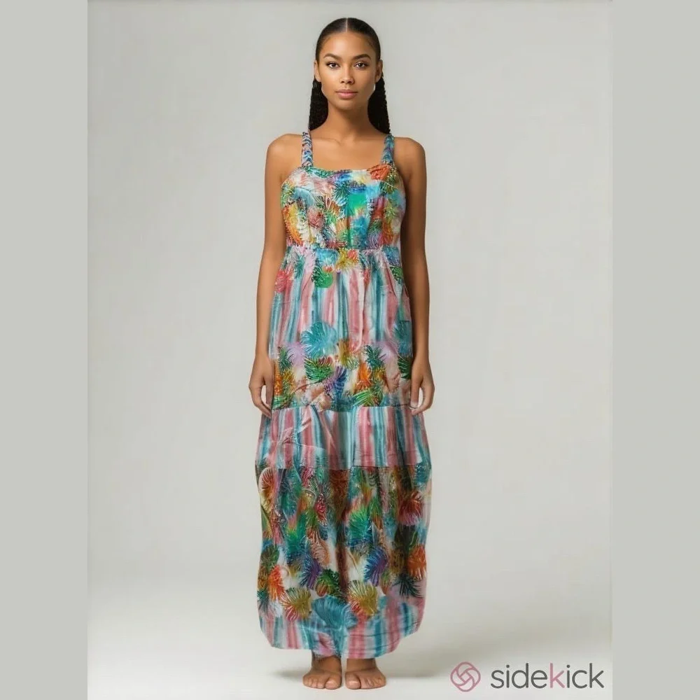 Destination 365 Long Maxi Dress. Size XS. Braided Straps. Floral. New - Picture 1 of 16